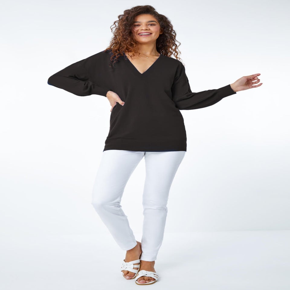Roman Black V-Neck Stretch Jumper