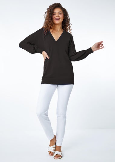 Roman Black V-Neck Stretch Jumper