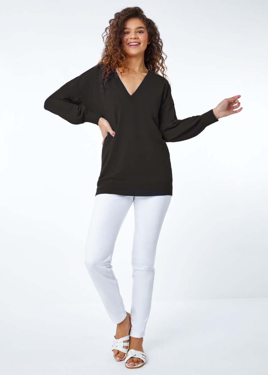 Roman Black V-Neck Stretch Jumper