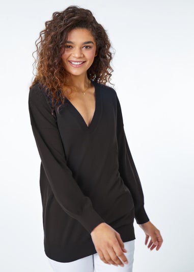 Roman Black V-Neck Stretch Jumper
