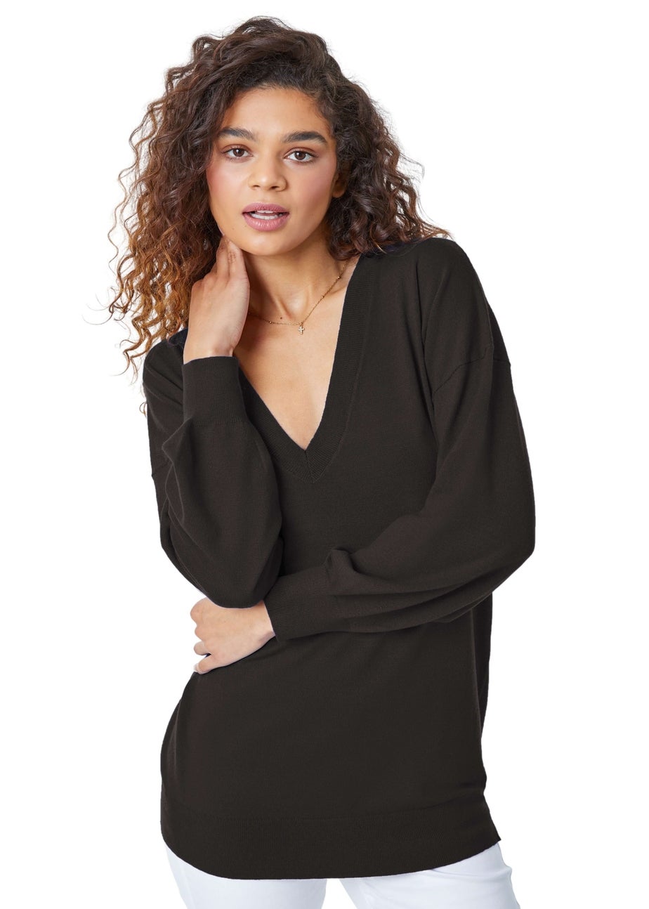 Roman Black V-Neck Stretch Jumper