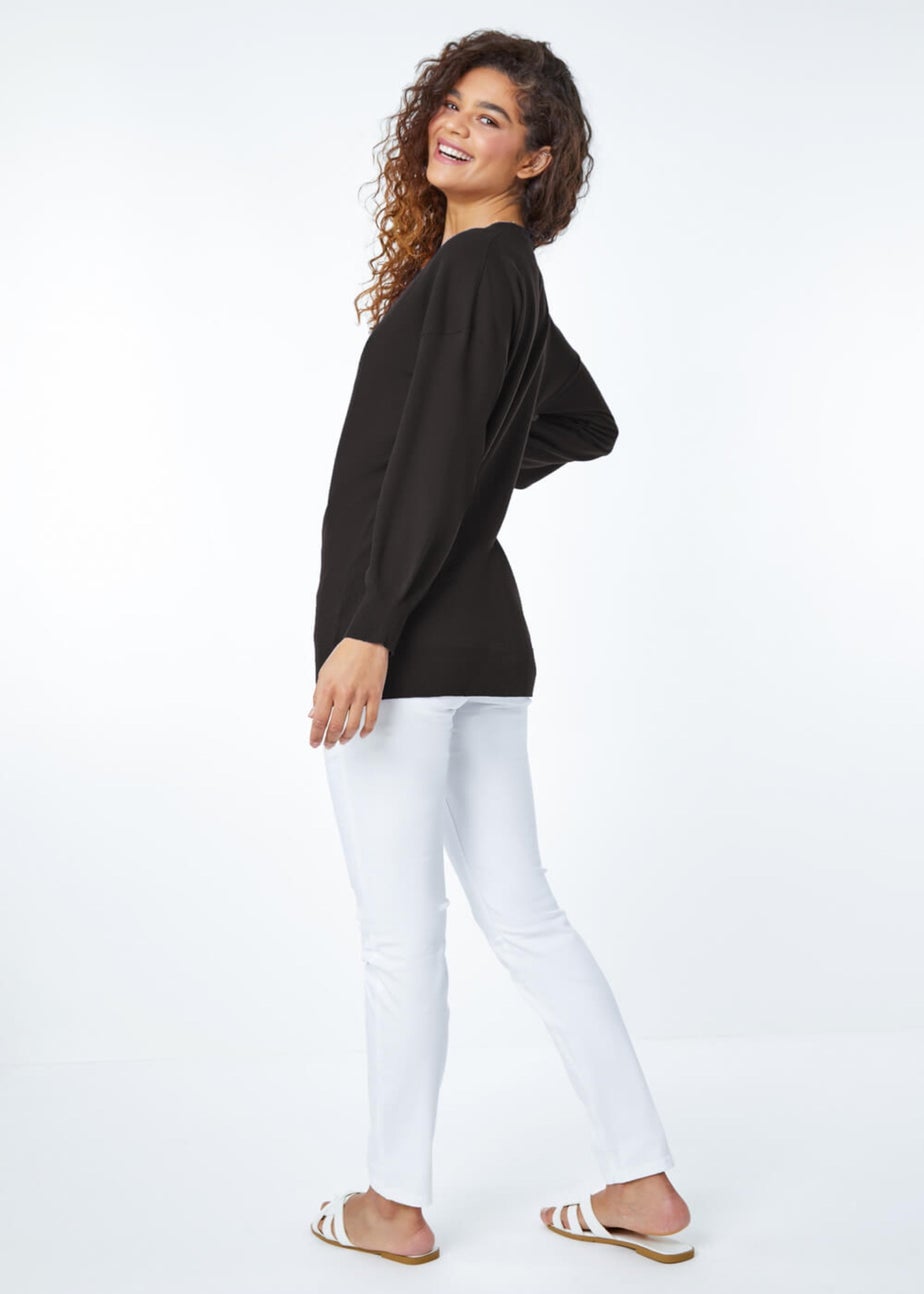 Roman Black V-Neck Stretch Jumper