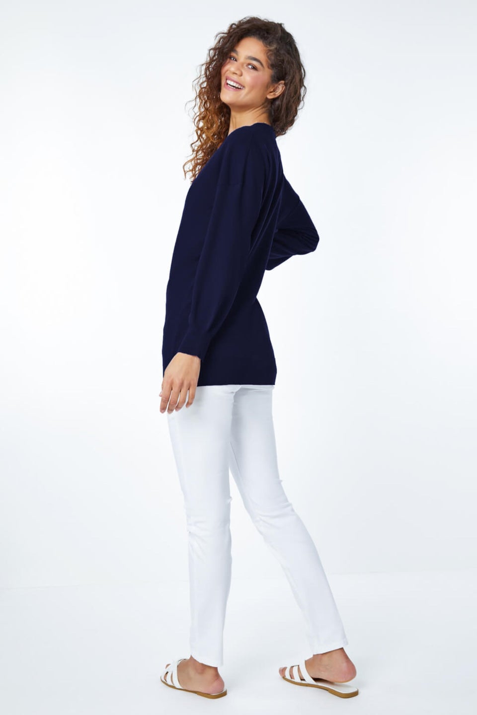 Roman Navy V-Neck Stretch Jumper