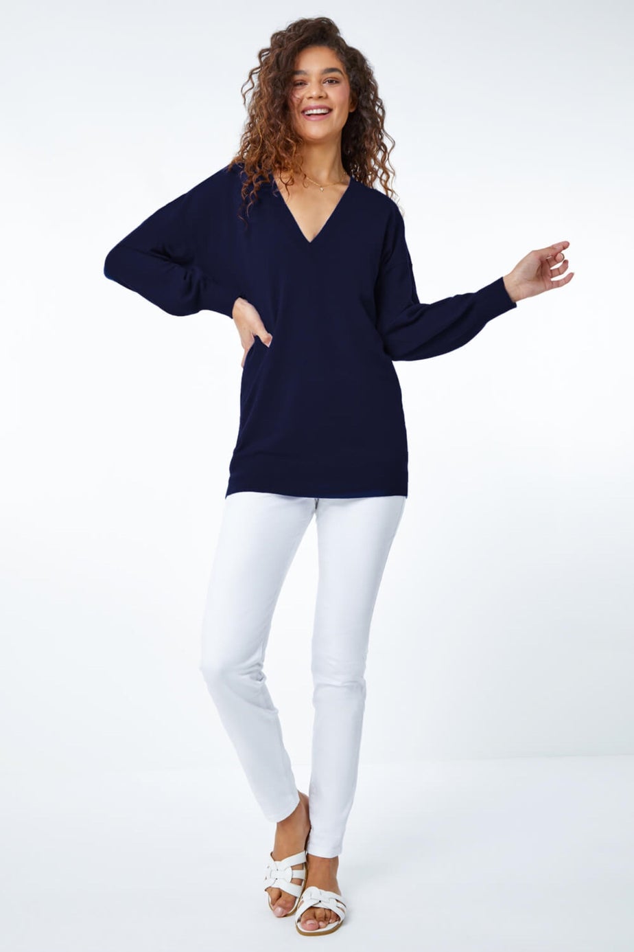 Roman Navy V-Neck Stretch Jumper