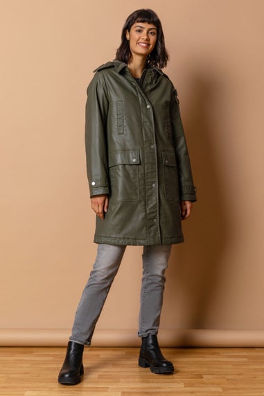 Roman Khaki Waxed Longline Hooded Coat