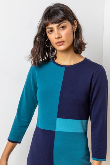 Roman Blue Colour Block Knitted Dress