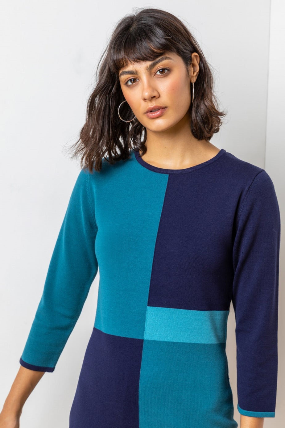 Roman Blue Colour Block Knitted Dress