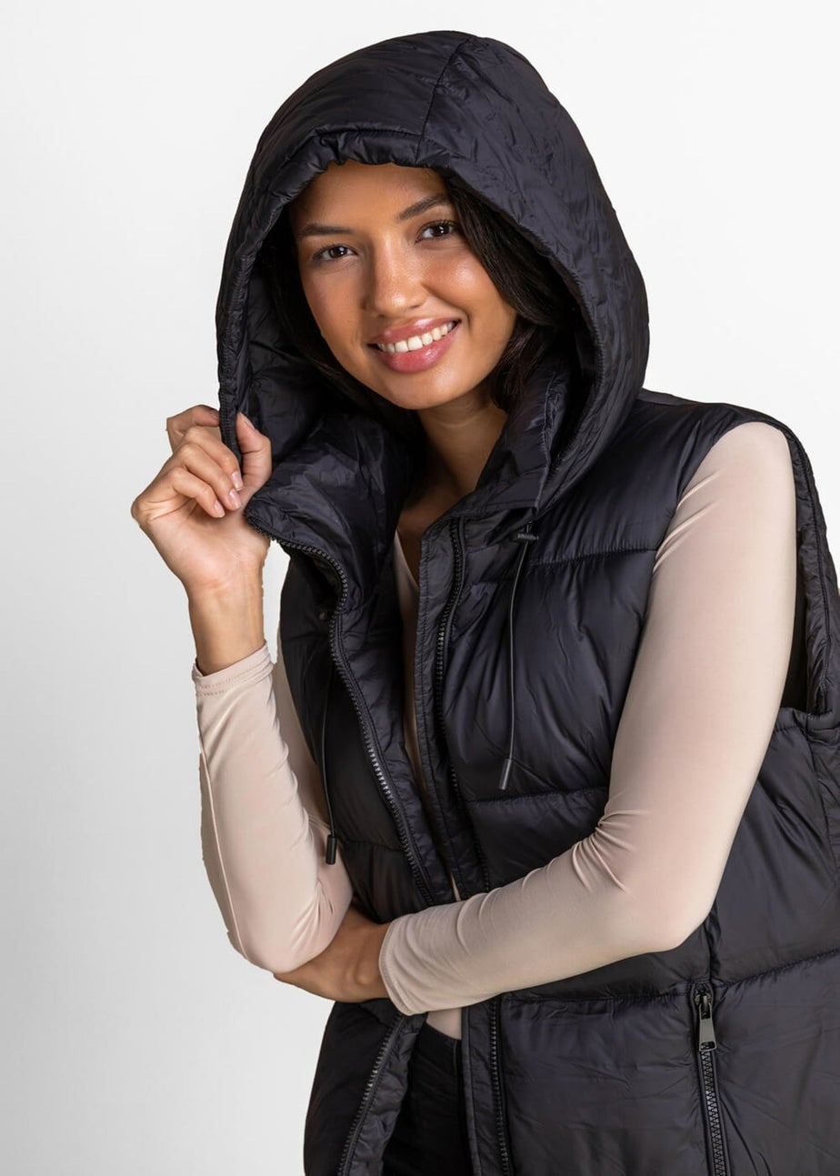 Roman Black Padded Longline Hooded Gilet Matalan