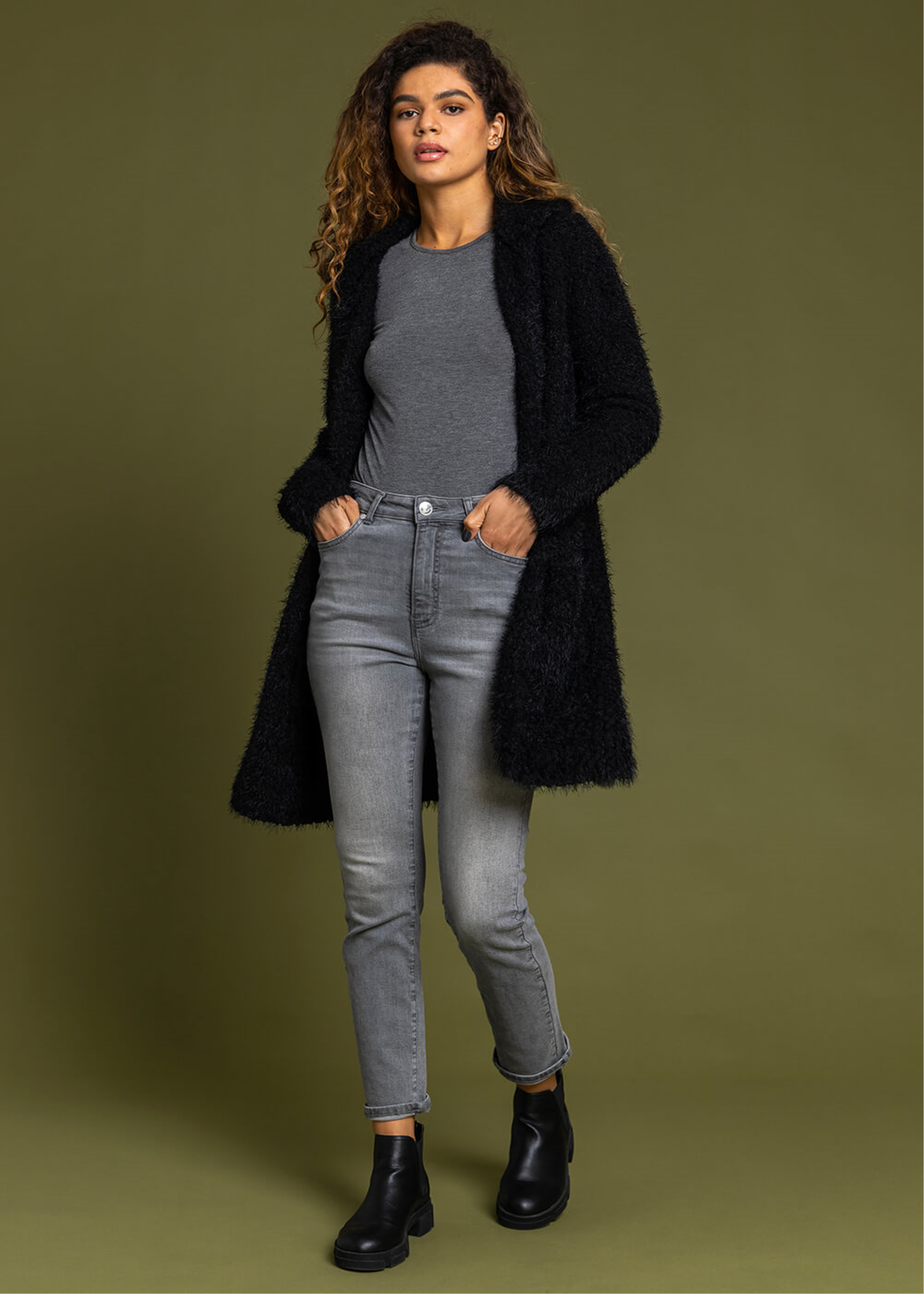 Roman Black Fluffy Hooded Cardigan