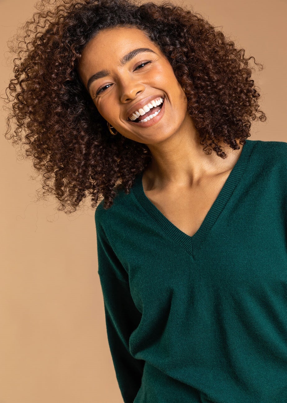 Roman Dark Green V-Neck Stretch Jumper