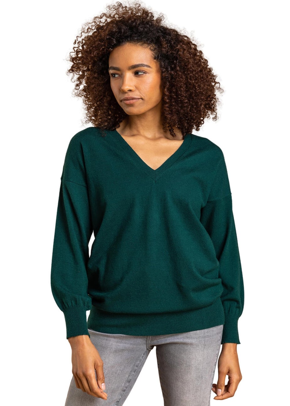 Roman Dark Green V-Neck Stretch Jumper