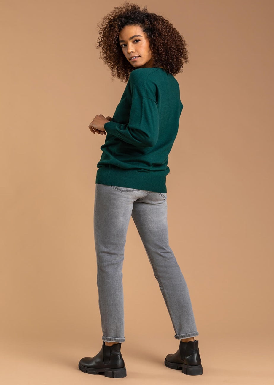 Roman Dark Green V-Neck Stretch Jumper