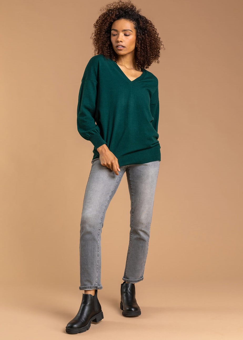Roman Dark Green V-Neck Stretch Jumper