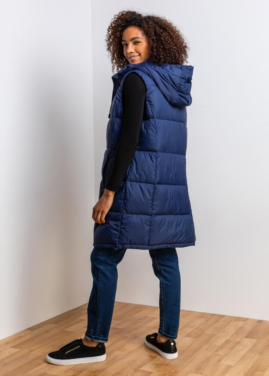 Roman Navy Padded Longline Hooded Gilet Matalan