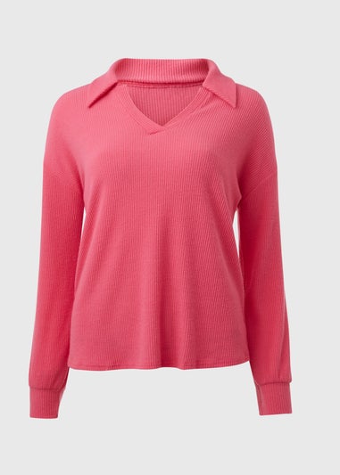 Pink Collared Pullover Top