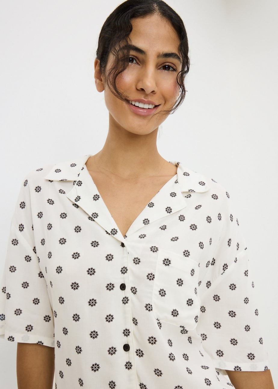 Cream Printed Traditional Short Pyjama Set