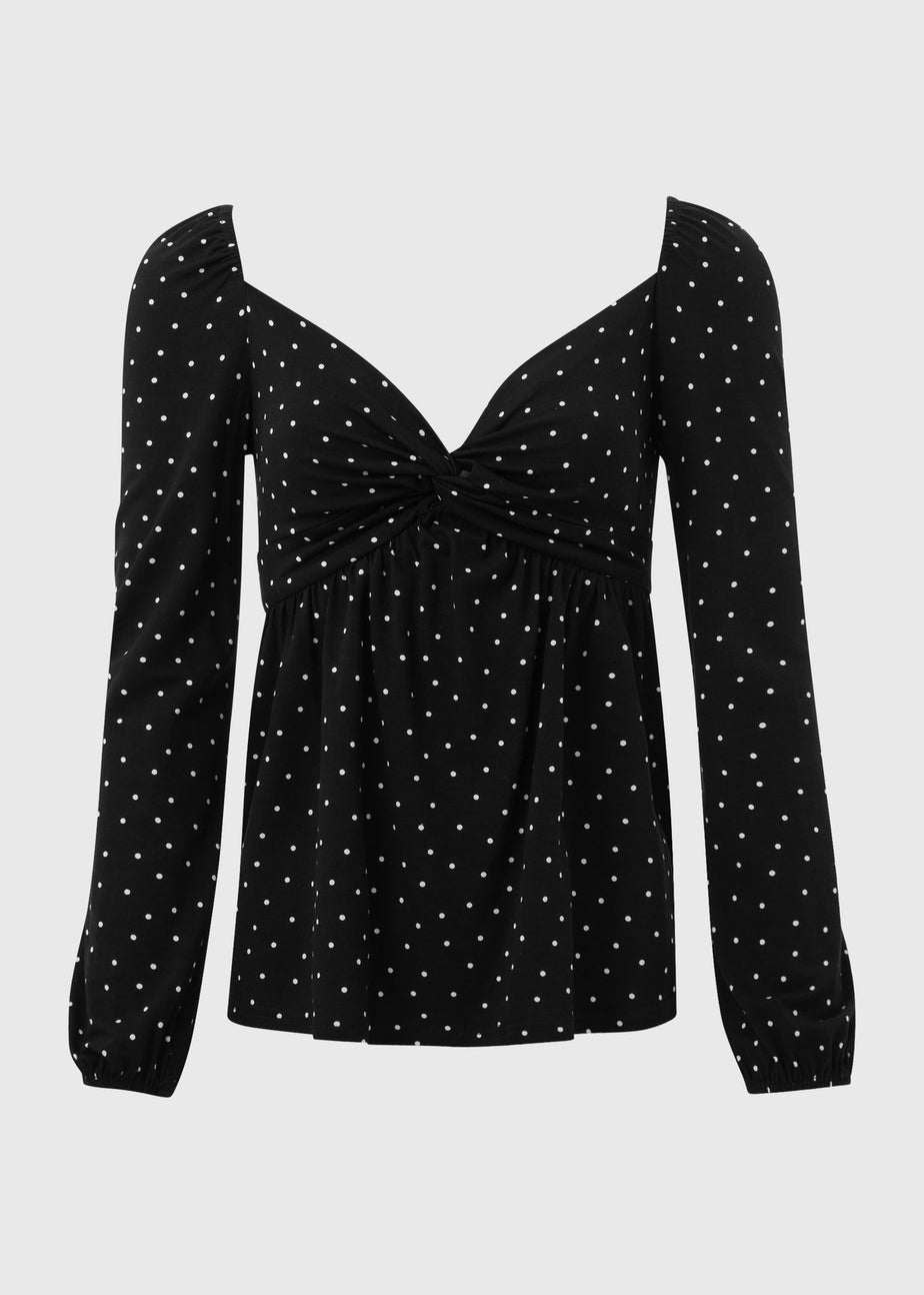 Black Spot Sweetheart Neck Top