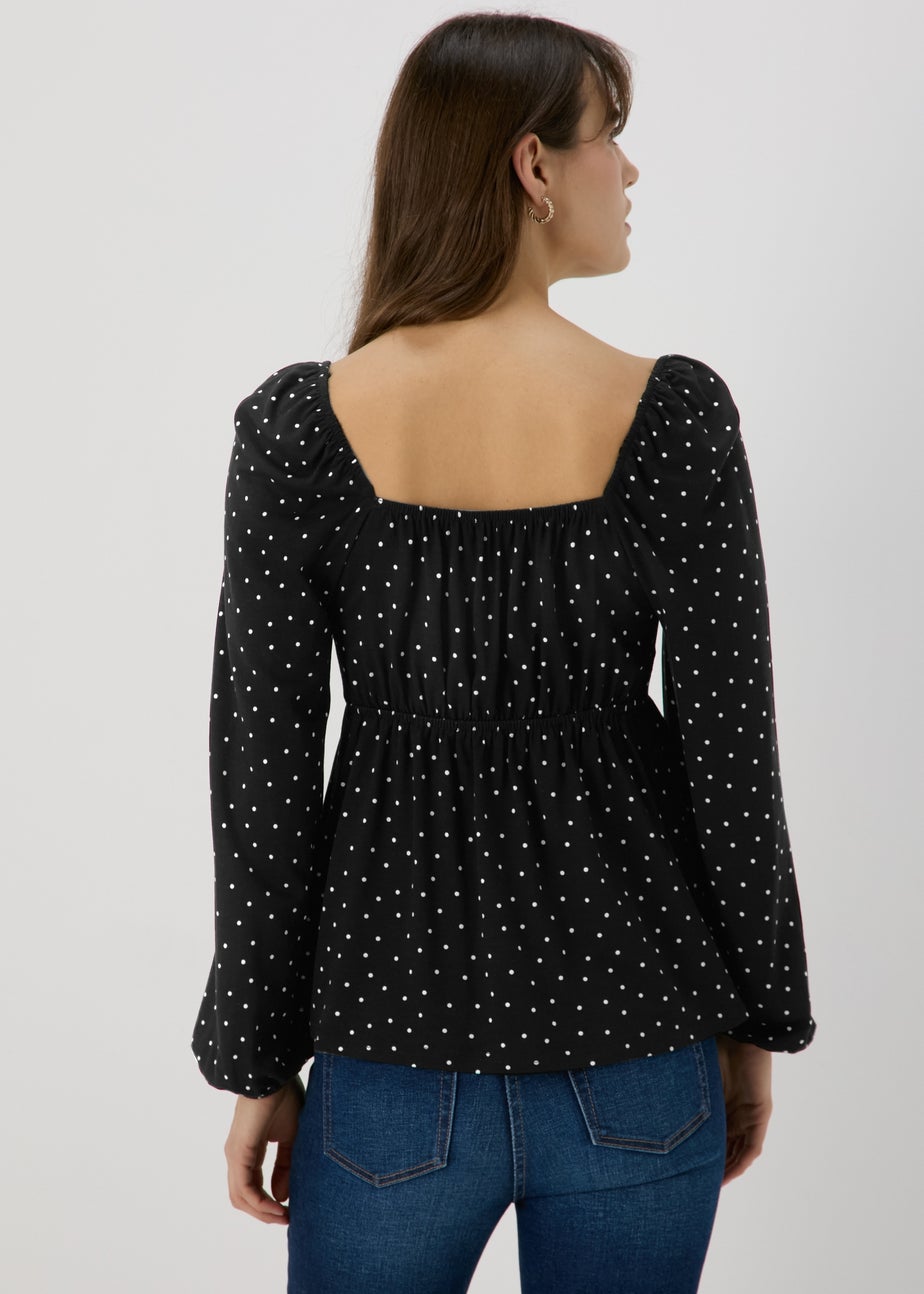 Black Spot Sweetheart Neck Top