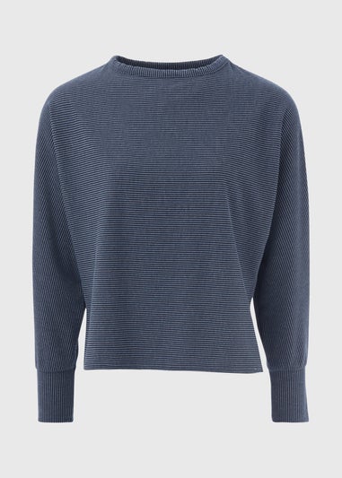 Papaya Blue Denim Look Ribbed Dolman Top