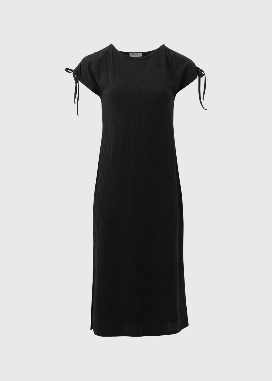 Black Ruched Shoulder Dress