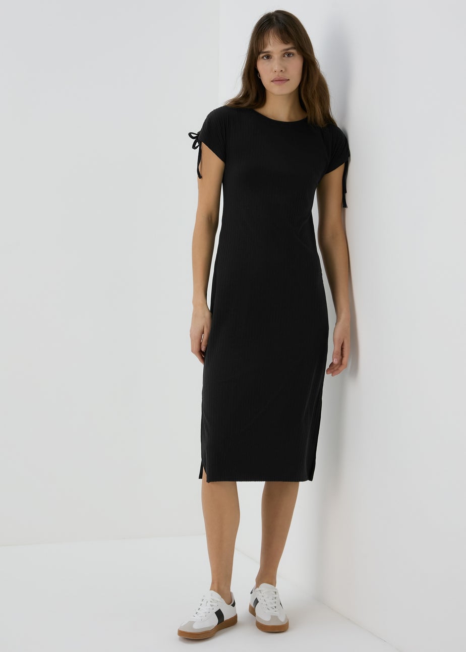 Black Ruched Shoulder Dress