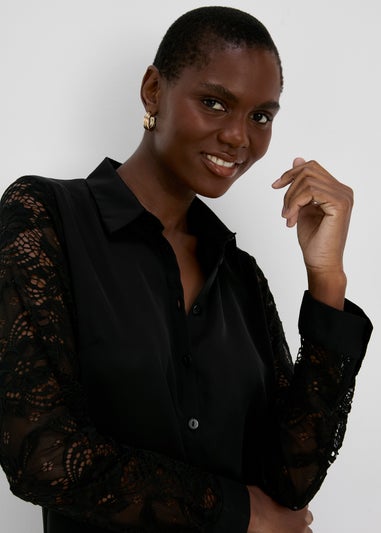 Black Lace Sleeve Shirt