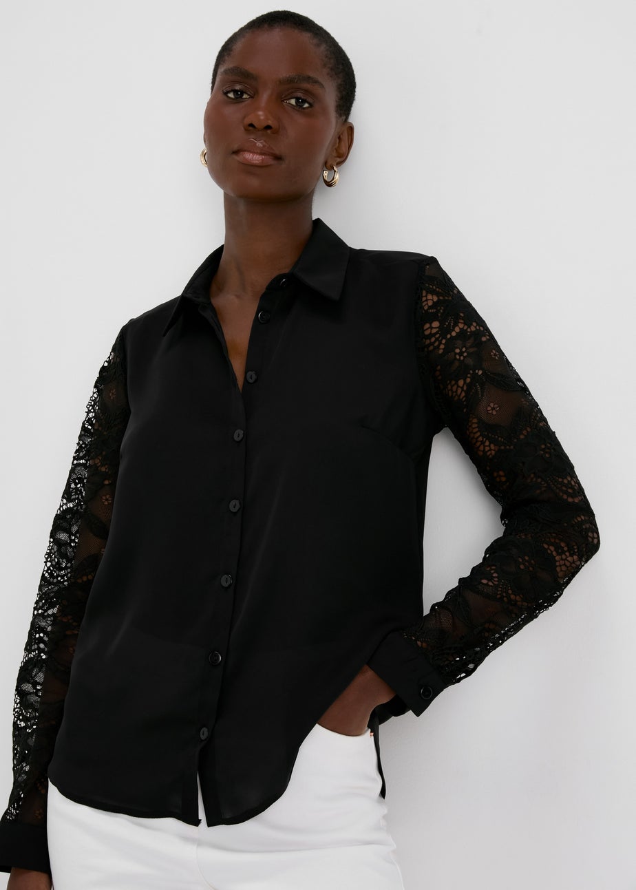 Black Lace Sleeve Shirt