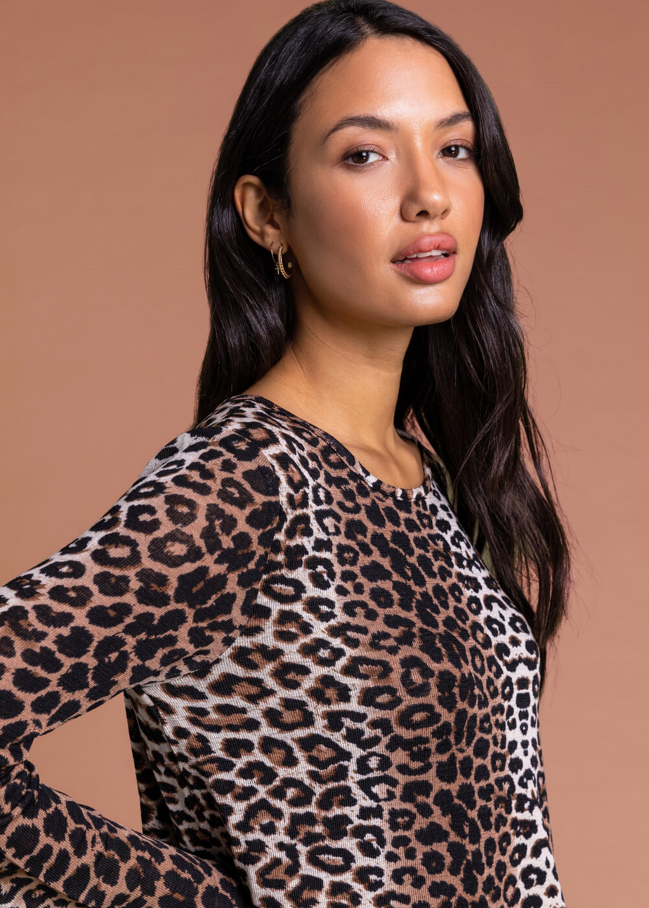 Roman Brown Animal Leopard Print Layered Asymmetric Top