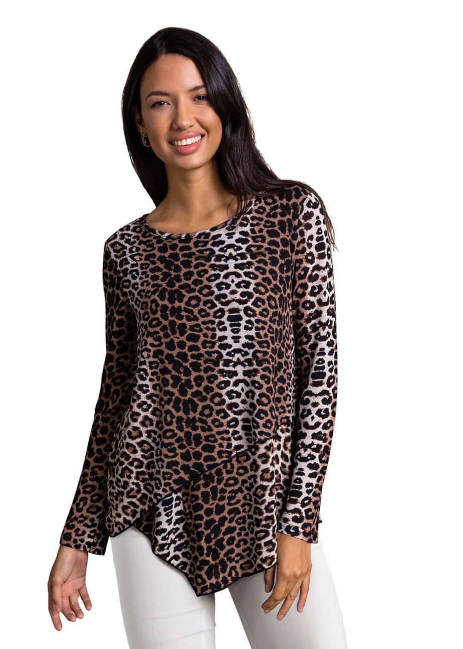 Roman Brown Animal Leopard Print Layered Asymmetric Top