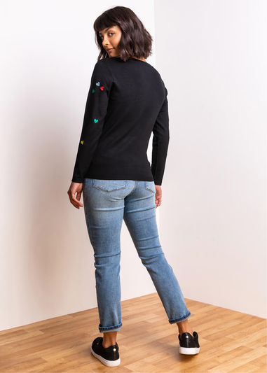 Roman Black Heart Print Embroidered Jumper