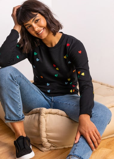 Roman Black Heart Print Embroidered Jumper