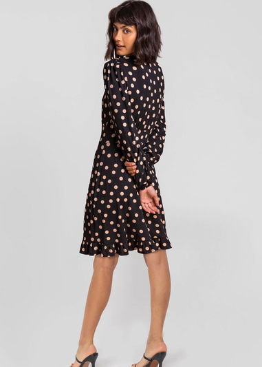 Roman Black Frill Detail Spot Stretch Dress