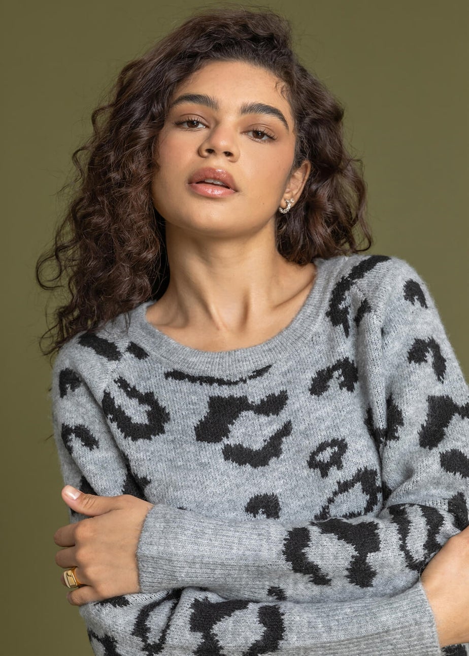 Roman Grey Jacquard Animal Print Jumper