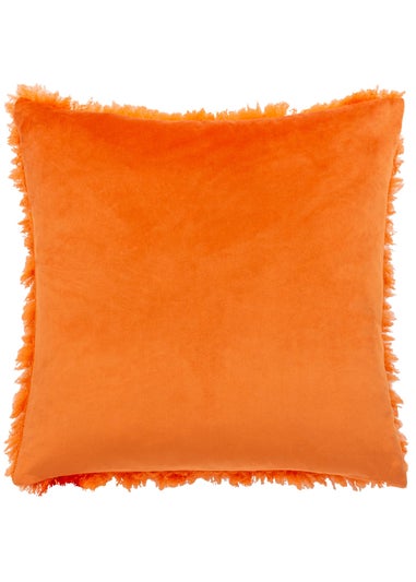 Heya Home Fluff Ball Faux Fur Filled Cushion (45cm x 45cm x 8cm) Orange Fever