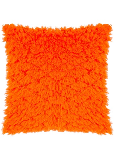 Heya Home Fluff Ball Faux Fur Filled Cushion (45cm x 45cm x 8cm) Orange Fever