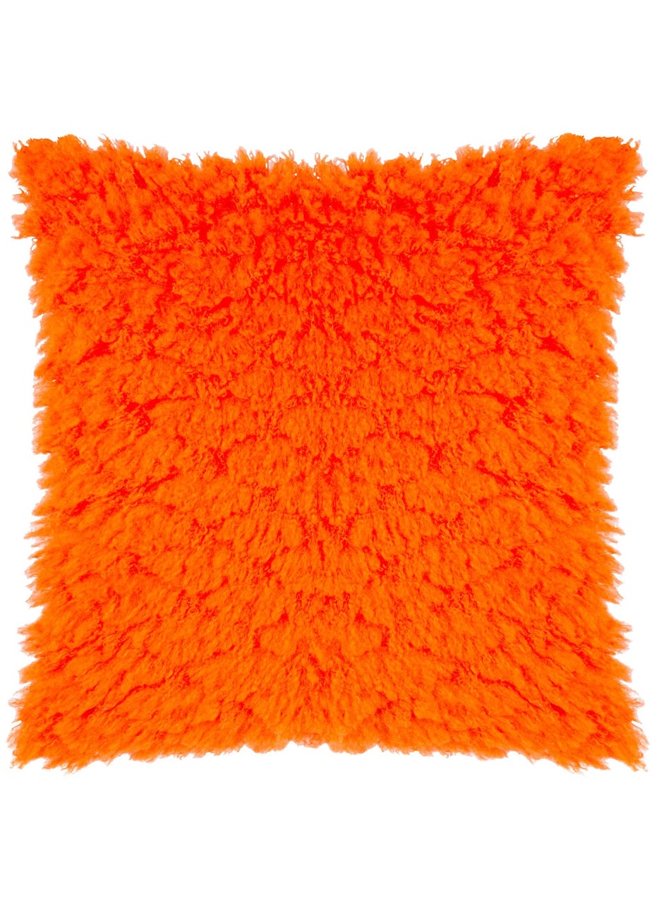 Heya Home Fluff Ball Faux Fur Filled Cushion (45cm x 45cm x 8cm) Orange Fever
