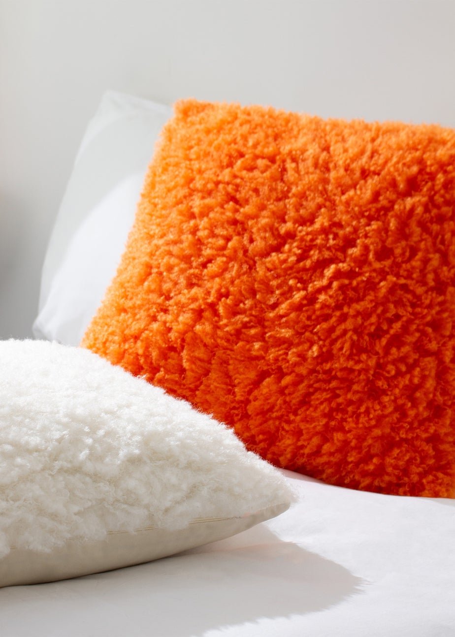 Heya Home Fluff Ball Faux Fur Filled Cushion (45cm x 45cm x 8cm) Orange Fever