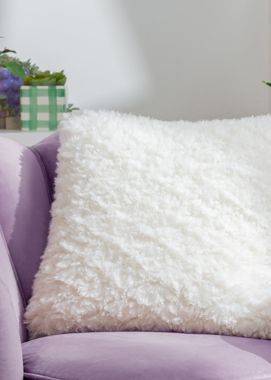 Heya Home Fluff Ball Faux Fur Filled Cushion (45cm x 45cm x 8cm) Dreamy Cream