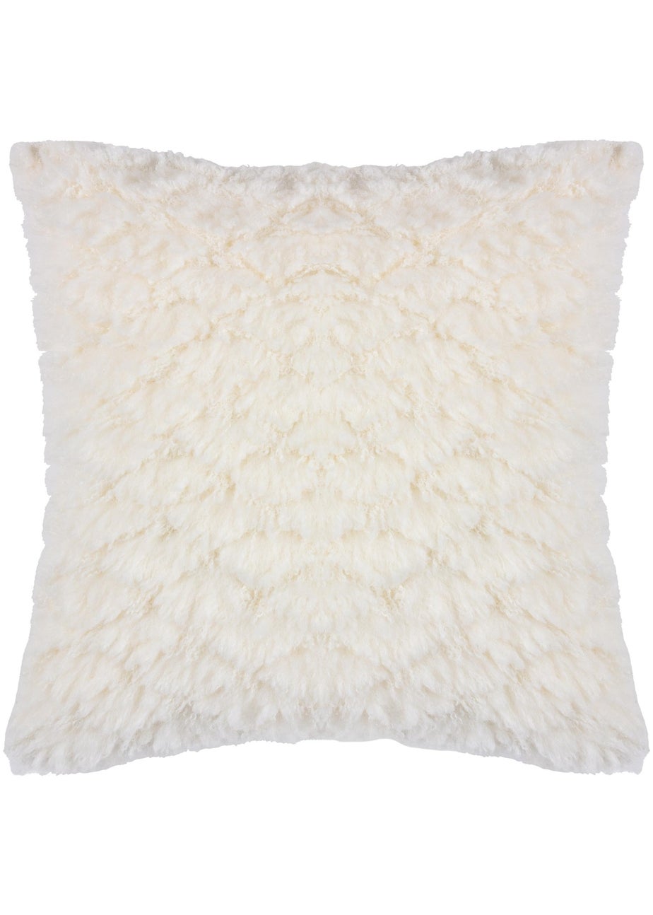 Heya Home Fluff Ball Faux Fur Filled Cushion (45cm x 45cm x 8cm) Dreamy Cream