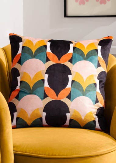 Heya Home Raeya Velvet Filled Cushion (45cm x 45cm x 8cm) Peach/Black
