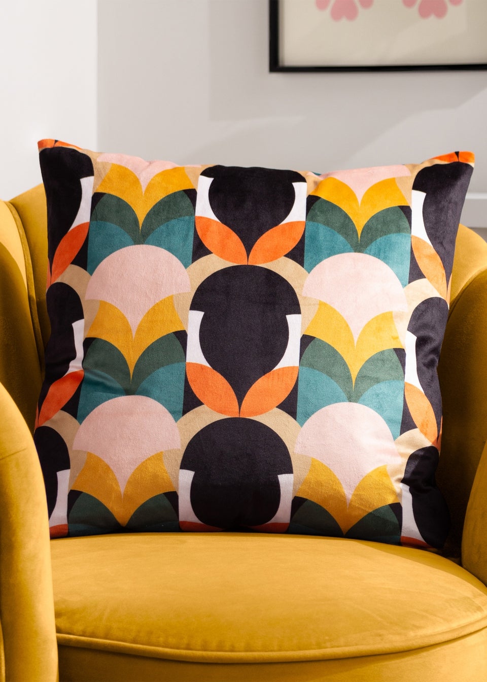 Heya Home Raeya Velvet Filled Cushion (45cm x 45cm x 8cm) Peach/Black