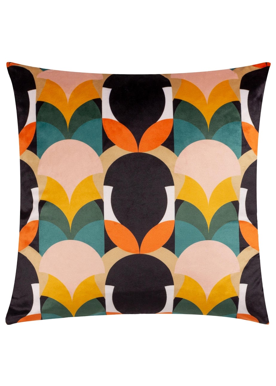 Heya Home Raeya Velvet Filled Cushion (45cm x 45cm x 8cm) Peach/Black
