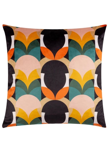Heya Home Raeya Velvet Filled Cushion (45cm x 45cm x 8cm) Peach/Black