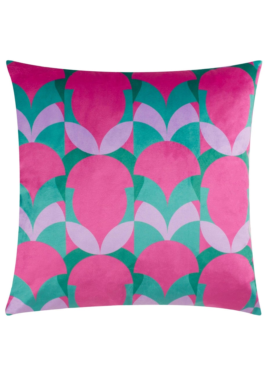 Heya Home Raeya Velvet Filled Cushion (45cm x 45cm x 8cm) Pink/Jade