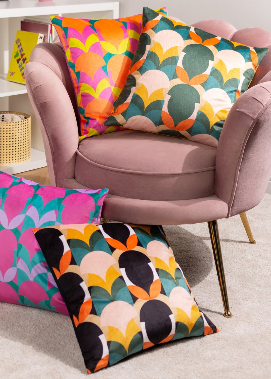 Heya Home Raeya Velvet Filled Cushion (45cm x 45cm x 8cm) Pink/Jade