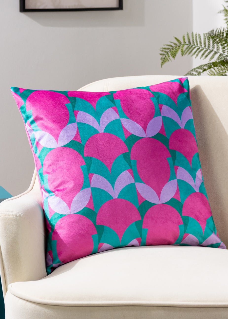 Heya Home Raeya Velvet Filled Cushion (45cm x 45cm x 8cm) Pink/Jade