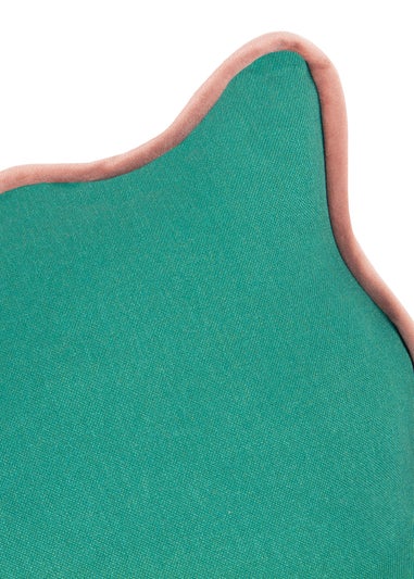 Heya Home Wiggle Velvet Piped Ready Filled Cushion (45cm x 45cm x 8cm) Green/Pink