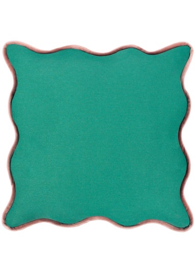 Heya Home Wiggle Velvet Piped Ready Filled Cushion (45cm x 45cm x 8cm) Green/Pink