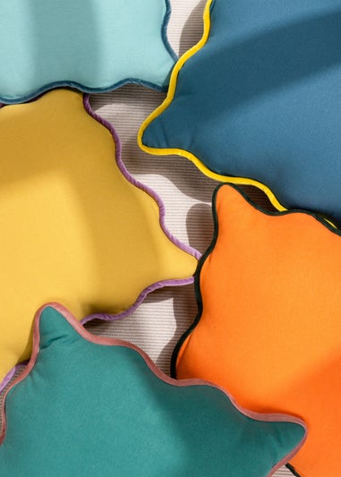 Heya Home Wiggle Velvet Piped Ready Filled Cushion (45cm x 45cm x 8cm) Orange/Green