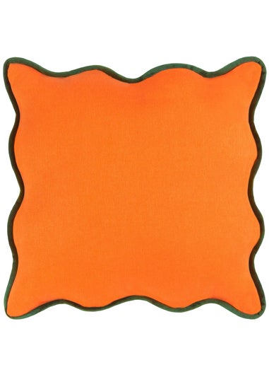 Heya Home Wiggle Velvet Piped Ready Filled Cushion (45cm x 45cm x 8cm) Orange/Green